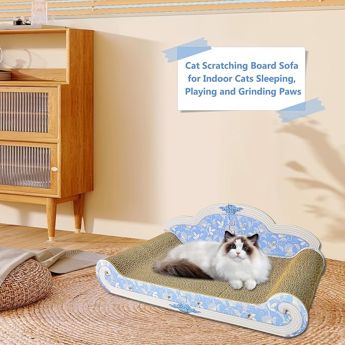 Luxury Cardboard Cat Scratcher Sofa Bed, Couch Shaped Cat Scratching Board - Image 7