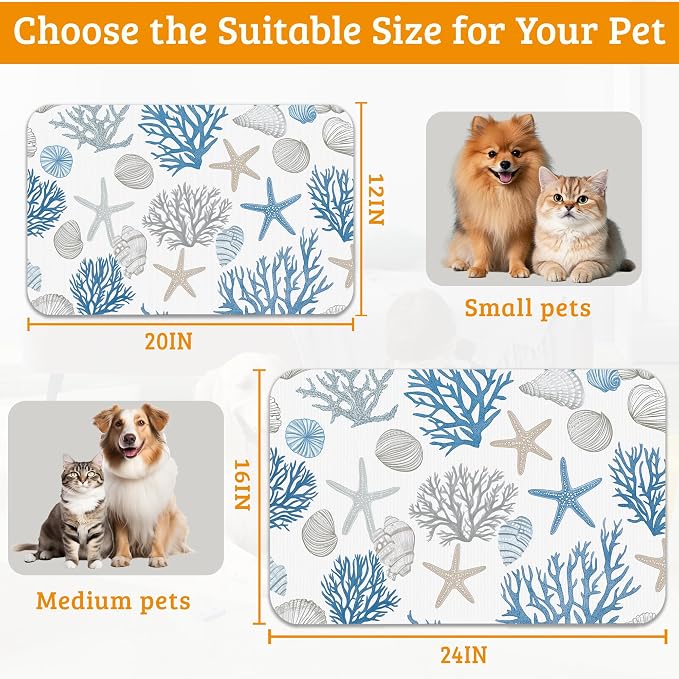 Seashell Beach Feeding Mat, Coral Starfish Absorbent Quick-Dry Cat Dog Food and - Image 6
