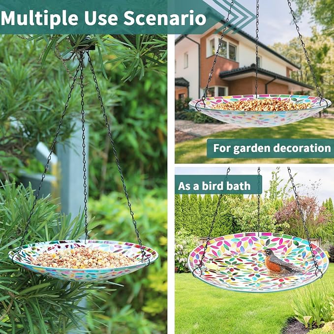 VCUTEKA Hanging Bird Bath, Glass Mosaic Bird Baths - Image 7