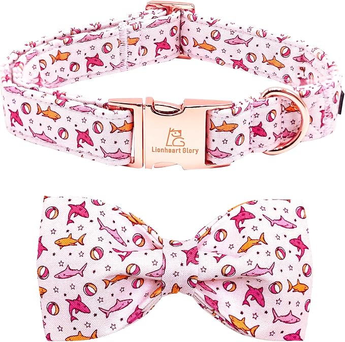 Lionheart glory Dog Collar Shark Print Dog Bow Collar Pink Dog Collar Male or by LionheartGlory