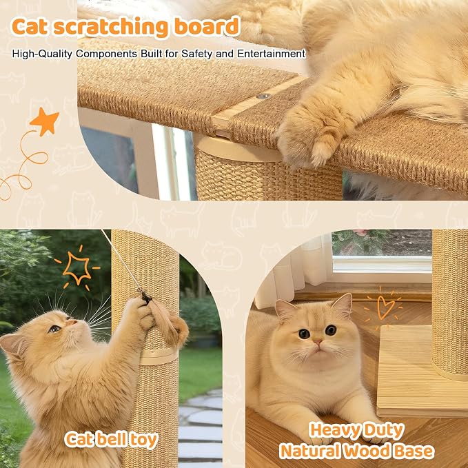 54.3" Cat Window Perch with 3 Adjustable Roman Column Sisal Posts, Drill-Free - Image 6
