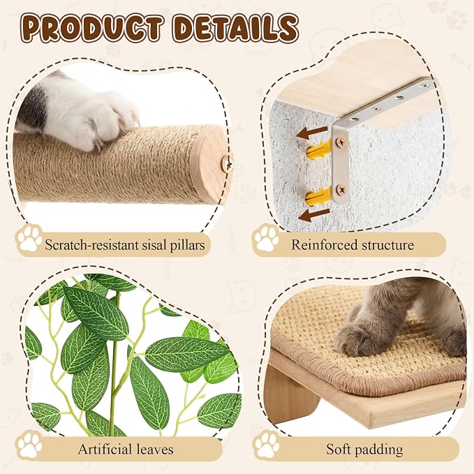 Novabright 3 Pcs Cat Wall Shelves Set, Double-Layer Platform Cat Wall Furniture - Image 4
