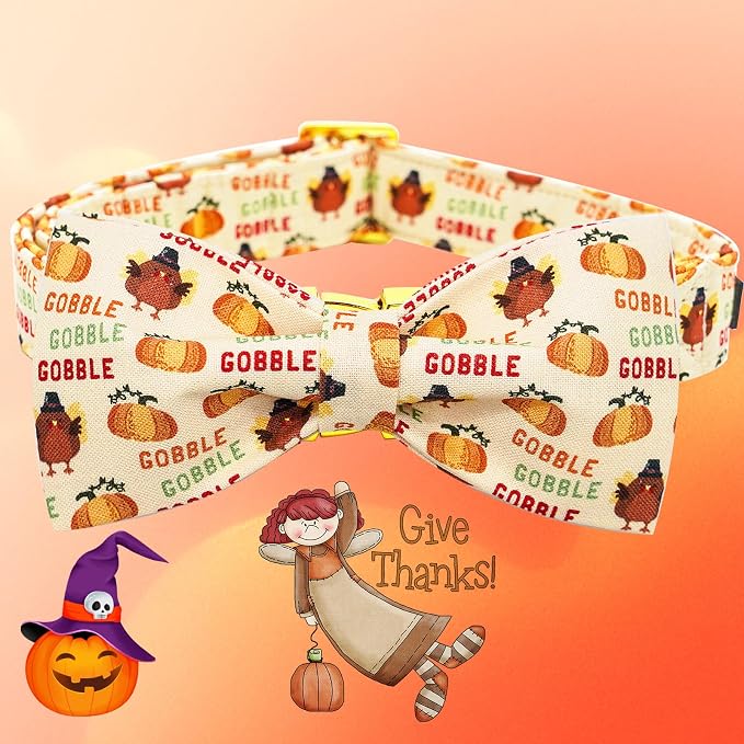 Dog Collar, Thanksgiving Turkey Pet Collar Bow Holiday Girl Boy Bow Dog Collars - Image 3