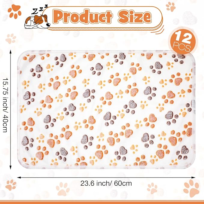 Tegeme 12 Pcs Pet Blankets Soft Fluffy Fleece Dog Cat Warm Paw Print Pattern - Image 2