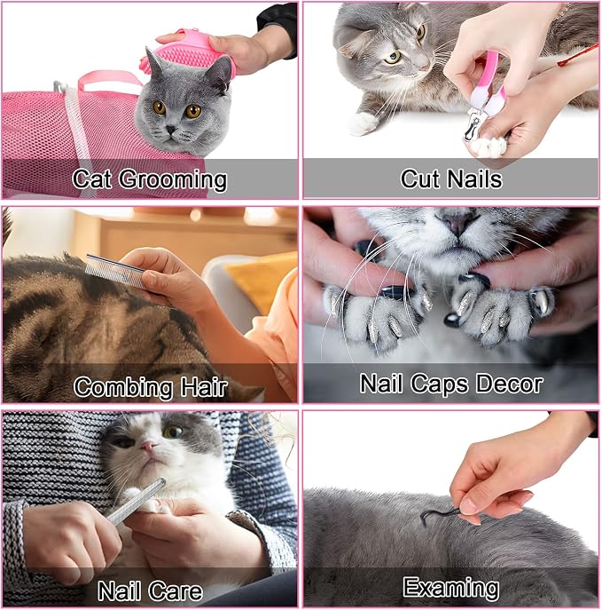 JULMELON Cat Washing Bag 10 PCS Set, Adjustable Cat Shower Net Bag and Pet - Image 4