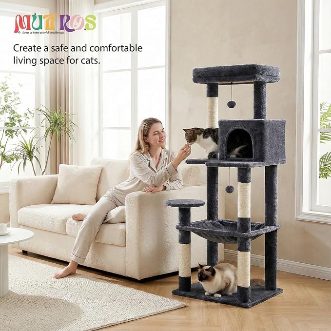 Cat Tree for Large Cats with Metal Plush Big Hammock, 56.3" Cat Tower for - Image 4