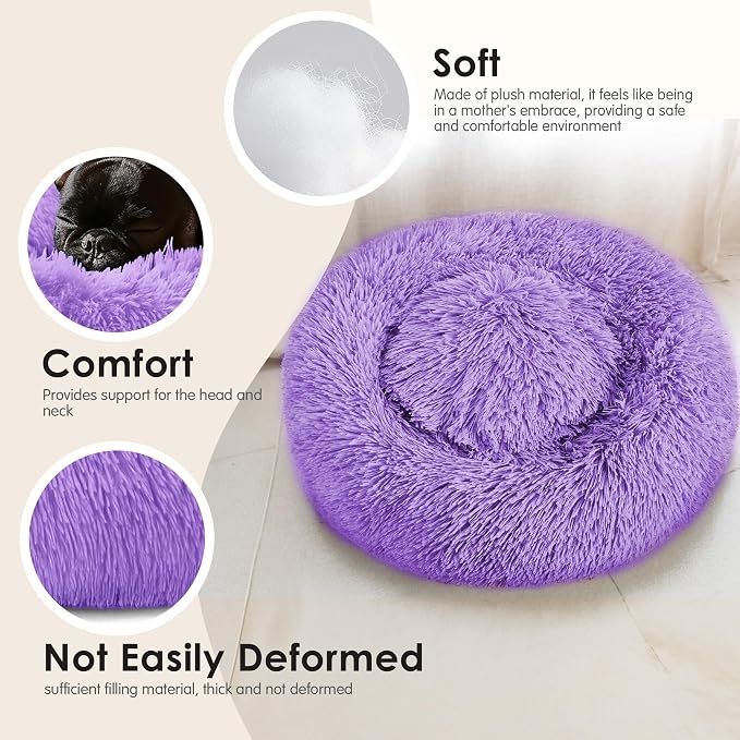 Dogs Bed for Small Dogs, Anti-Anxiety Washable Round Bed - Image 4