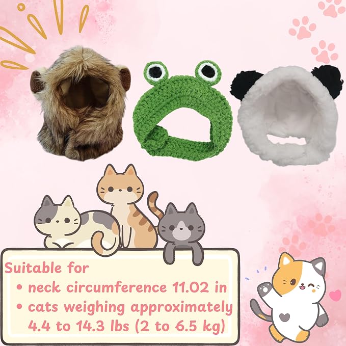 3pcs Hat for Cat Animal Costume Pack, Lion Head for Cats, Cat Panda Costumes - Image 4