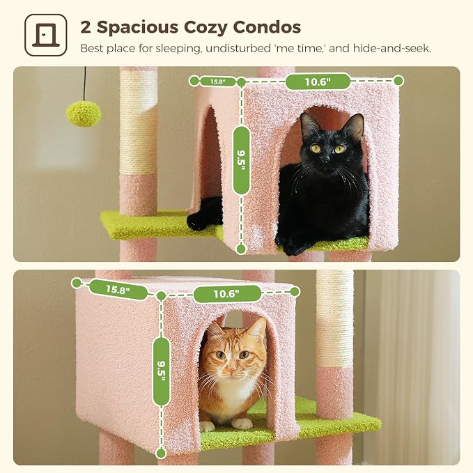 Flower Cat Tree, 62-Inch Tall Multi-Level Cat Tower - Image 3