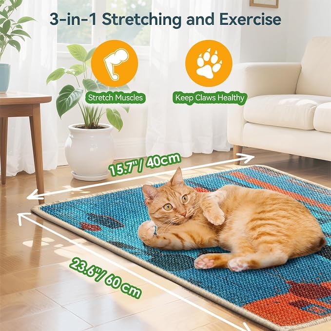 3-in-1 Sisal Cat Scratcher Mat 23.6x15.7'' – Floor & Wall Use - Image 7