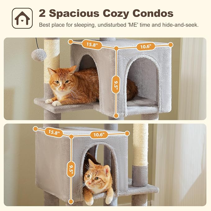 Cat Tree for Indoor Cats, 62-Inch Multi-Level Cat Tower - Image 3