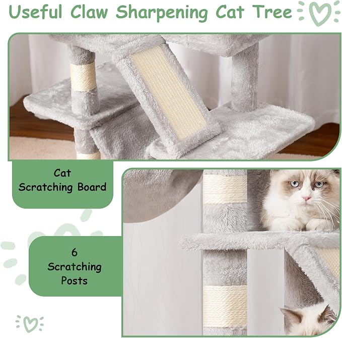 Cat Tree, Cat Condo with Cat Scratching Post and Board, Cat Hammock, Light Gray - Image 6