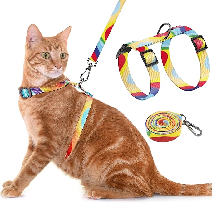 Cat Harness and Leash Set, Adjustable Kitten Harness Escape Proof Cats Harness by Seyezo