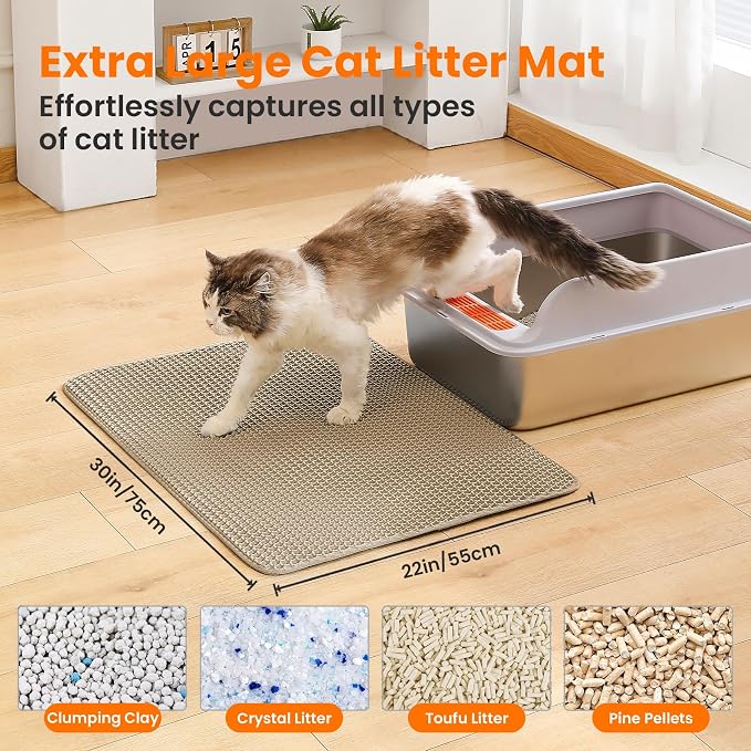 Extra Large Cat Litter Mat, 30x22 Inches Honeycomb Double Layer Cat Litter - Image 2