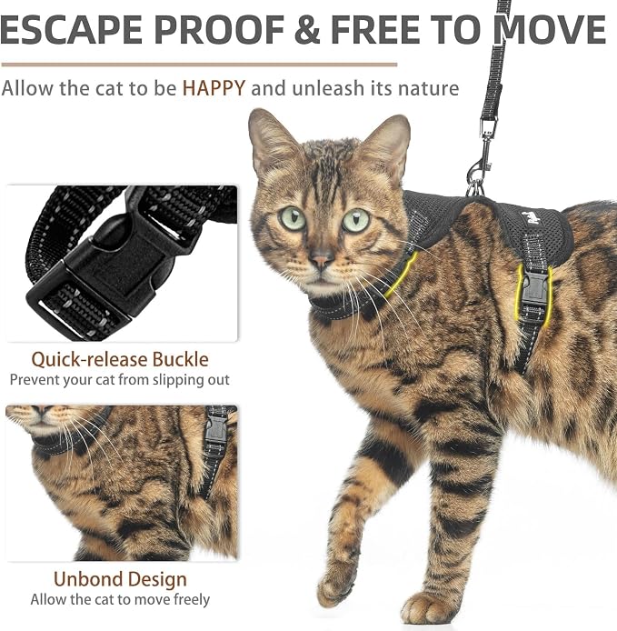 PUPTECK Cat Harness and Leash Set Escape Proof, Reflective Adjustable Soft Mesh - Image 3