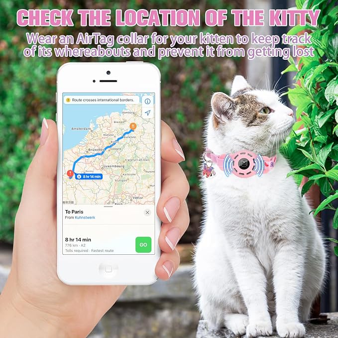 BINGPET AirTag Cat Collar with Bells, Upgraded Safety Elastic Cat Collar with - Image 3