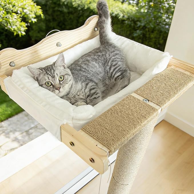 Cat Window Perch with Scratching Post, Bird Watching, Supports 45 lbs - Image 2