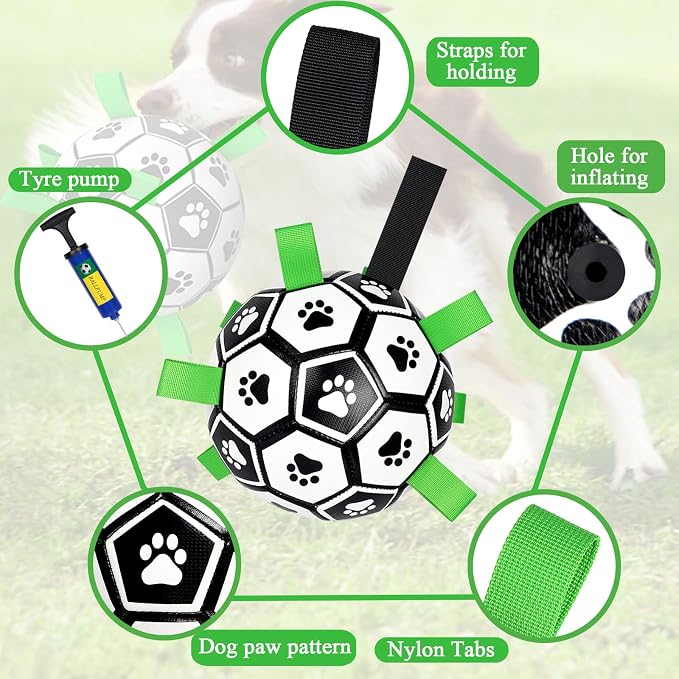Dog Soccer Ball Toys with Straps, Puppy Birthday Gifts, Dogs Tug Toy, Water Toy - Image 7