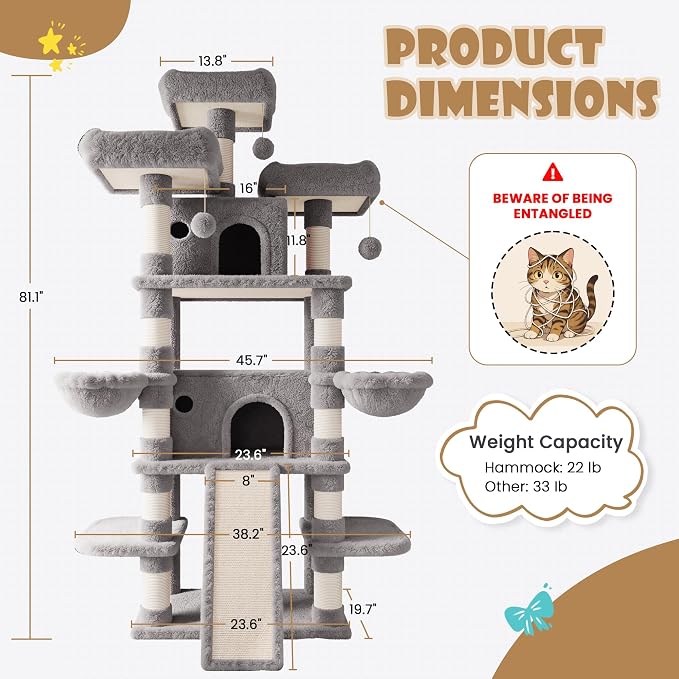 SHA CERLIN 81 Inches Extra Large Cat Tree - Image 8