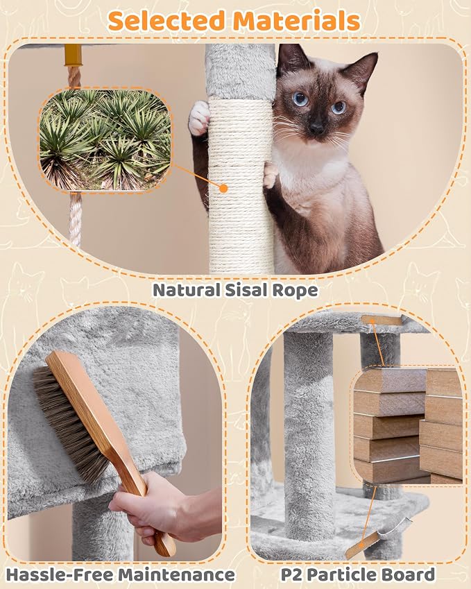 Yaheetech Cat Tree Cat Tower, 63in Multi-Level Kitten Tree - Image 5