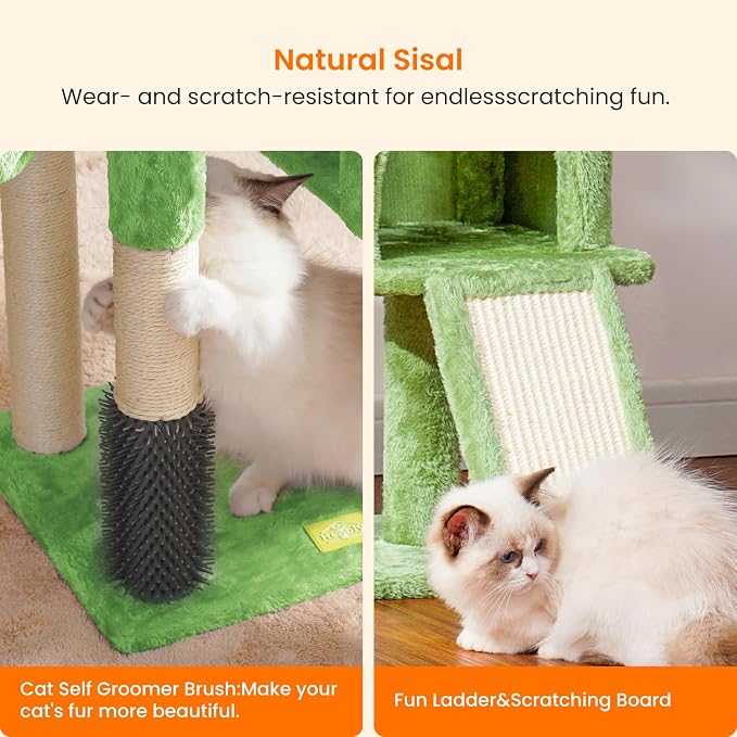 Heybly Cat Tree with Cat Self Groomer Brush, Cat Tower Condo - Image 4