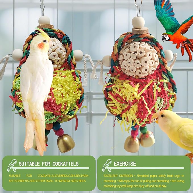 Bird Hoop Swing and Parakeet Toys, Natural Sola Balls and Shredding Hanging Toy - Image 6