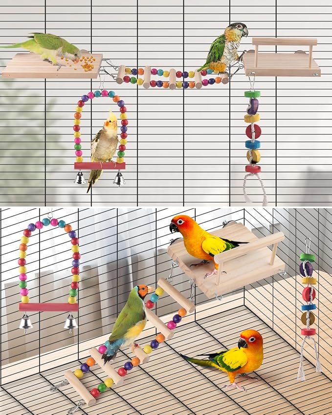 5in1 Bird Parakeet Toys, Detachable Birdie Perches Platform Swing - Image 4