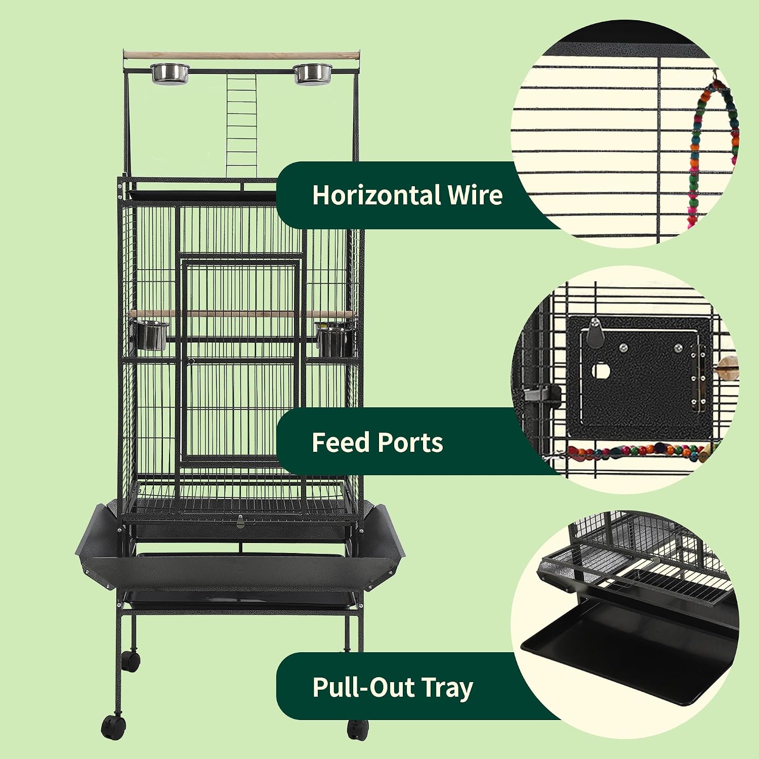 68 Inch Large Bird Cage with Playtop and Stand - GlobalHabitat Supply