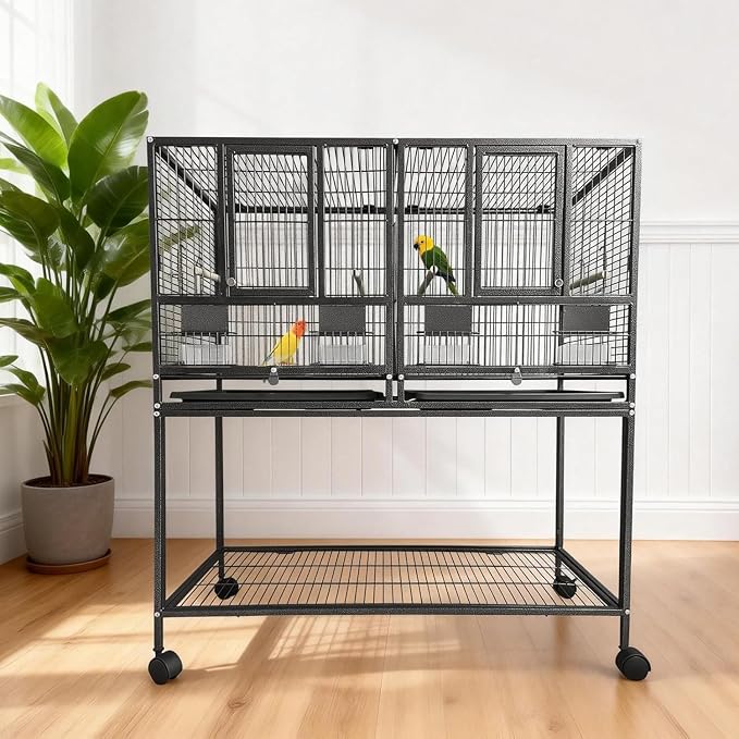 43 Inch Bird Cage with Wooden Perches, Standing Wrought Iron Birdcage with - Image 8