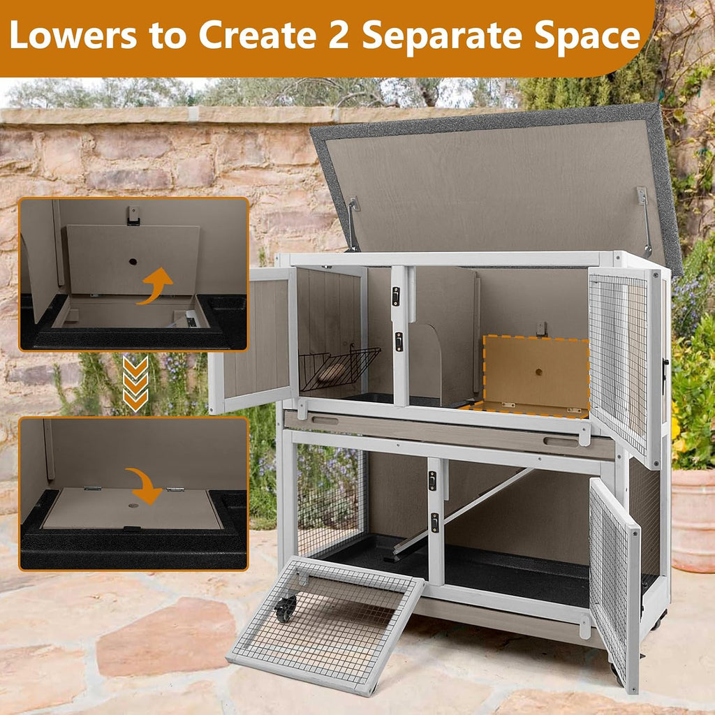 2-Story Wooden Rabbit Cage with 2 Pull-Out Trays, 4 Wheels - GlobalHabitat Supply