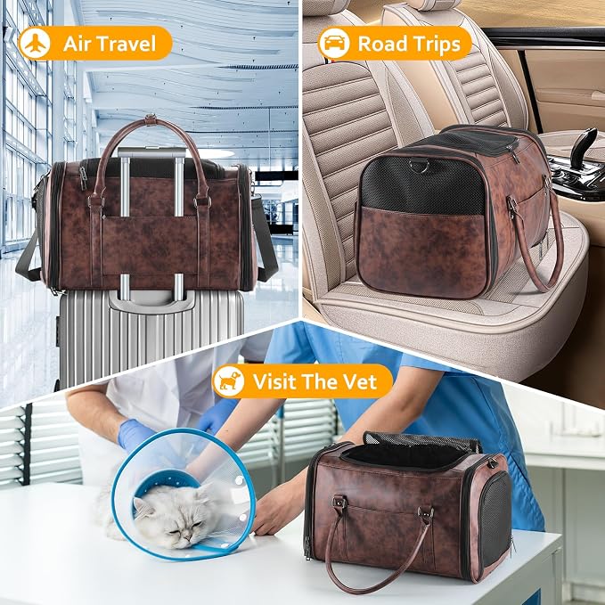 Stylish Leather Pet Carrier for Small Dogs and Cats Up to 15 lbs, Airline - Image 6