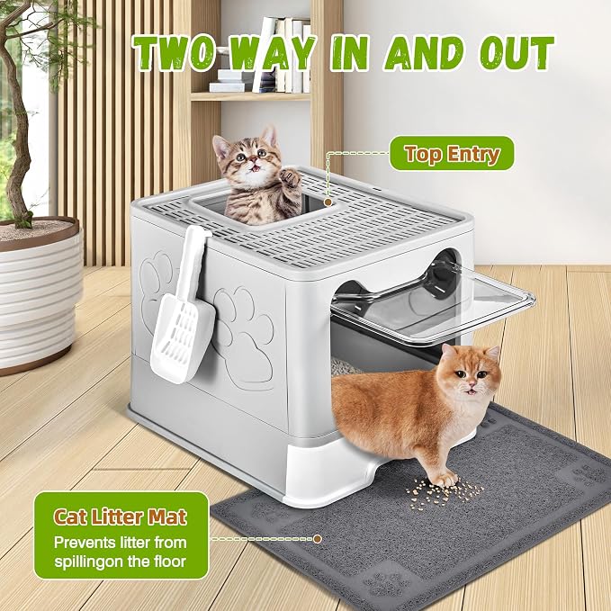 Enclosed Cat Litter Box with Lid Foldable Potty, Drawer Type Extra Large Cover - Image 4