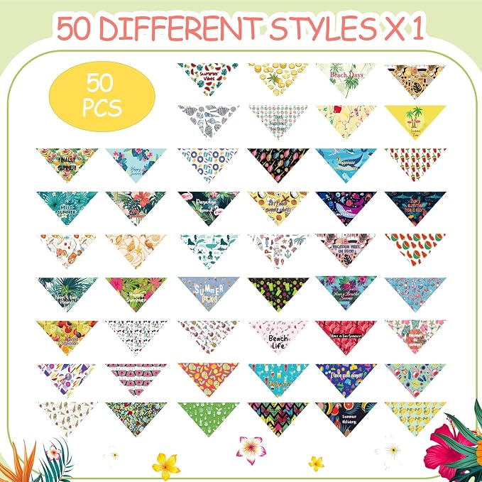 Chunful 50 Pcs Dog Bandanas Bulk Summer Flora Dog Bandanas Pet Triangle Scarf - Image 2