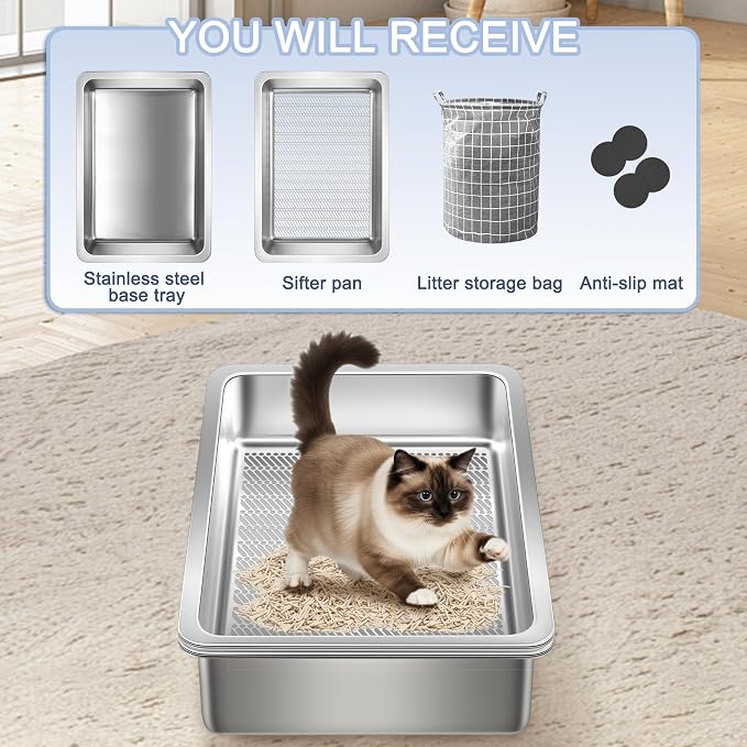 Teheao Stainless Steel Sifting Cat Litter Box - Image 7