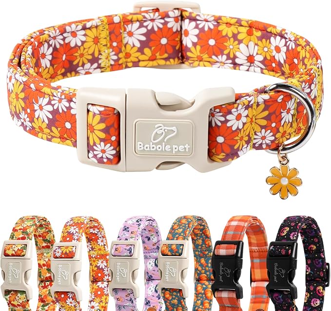 Fall Dog Collar Vintage Daisy Puppy Collar by Babolepet