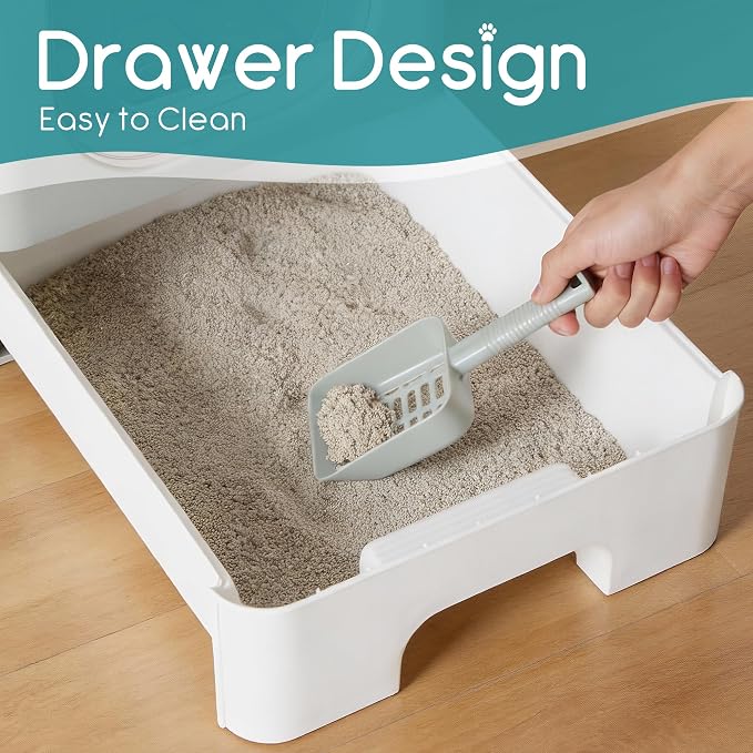 OLIXIS Cat Litter Box with Lid, Large Foldable Cat Box with Litter Scoop - Image 4