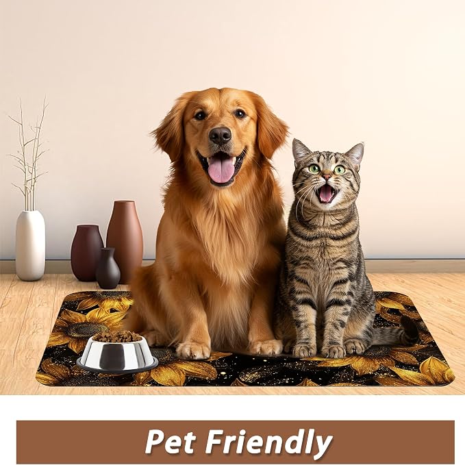 Sunflower Vintage Pet Feeding Mat, Absorbent Quick-Dry Cat Dog Food and Water - Image 6