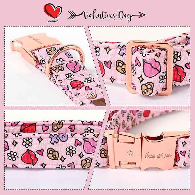 Unique style paws Valentine's Dog Collar Metal Buckle Puppy Collar XO Red Lips