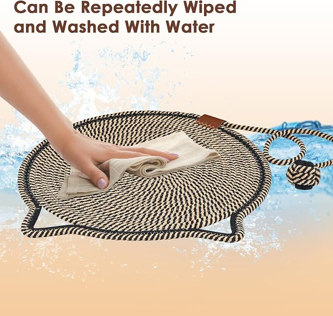 Cat Scratcher Mat, Natural Cotton Rope Cat Scratch Pad, 15.7'' Round Horizontal - Image 5