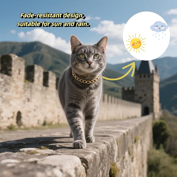 Gold Cat Chain Collar, Adjustable Cuban Link Necklace - Image 4