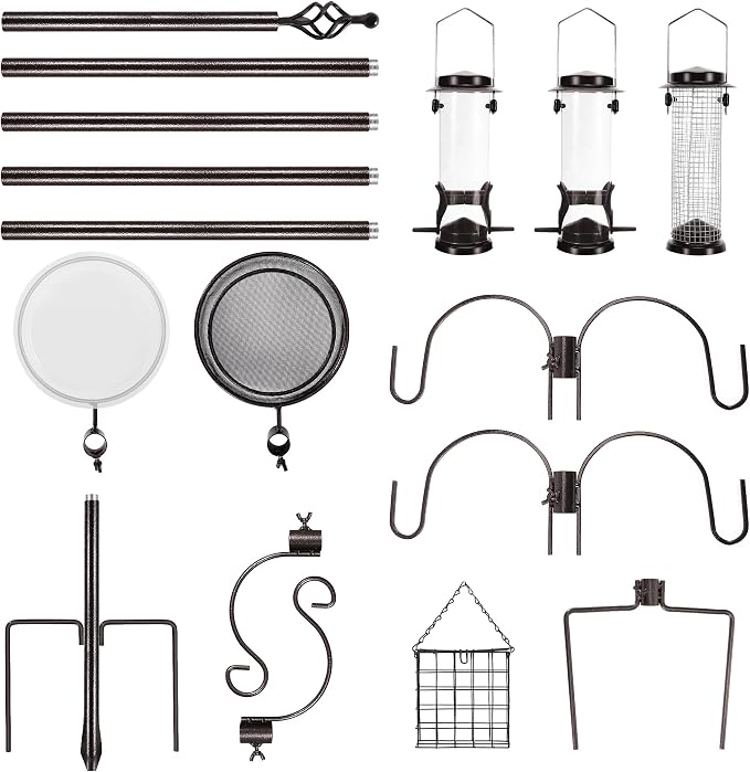 6-Hook Bird Feeding Station Kit, Wild Bird Feeder Stand Pole, Bird Bath and - Image 6