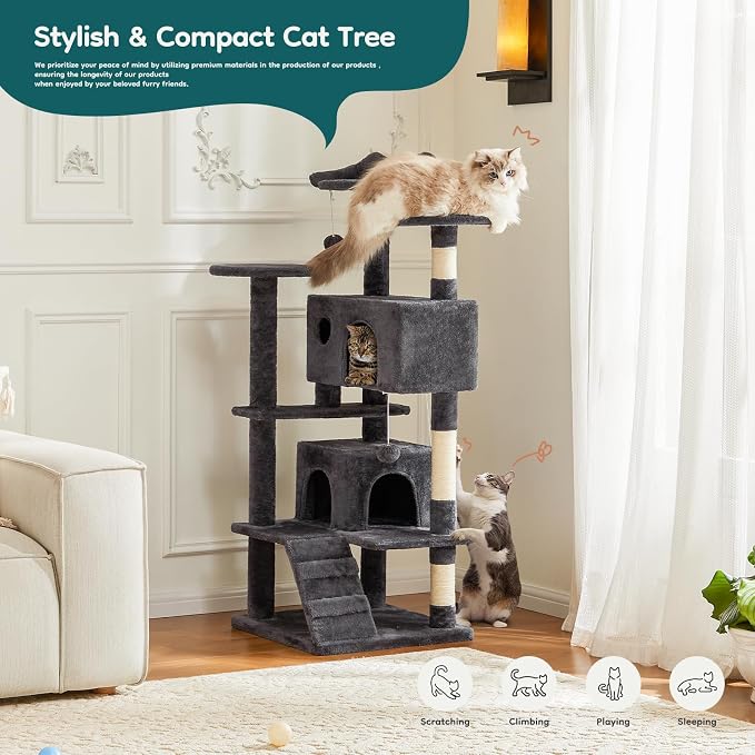 DUMOS 54-inch Indoor Cat Tree Tower –Multi-Level Pet House - Image 3