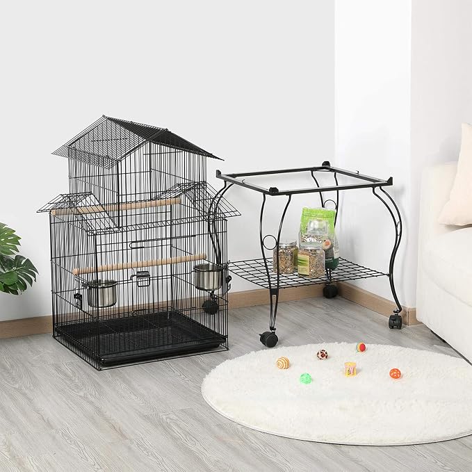 Yaheetech Budgie Cage 55-inch Rolling Standing Triple Roof Medium Parrot Cage - Image 5