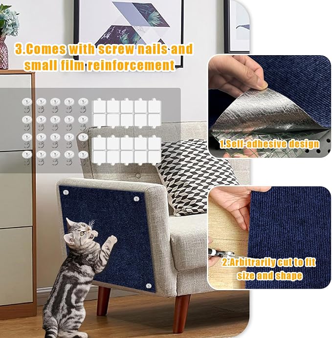 Cat Scratch Mat, 118.5"x17.4" Trimmable Self-Adhesive Cat Scratch Furniture - Image 4
