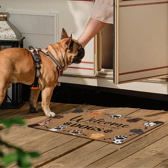 Welcome Hope You Like Dogs Door Mat, Cute Dog Paws Print Artificial Coir Front - Image 5