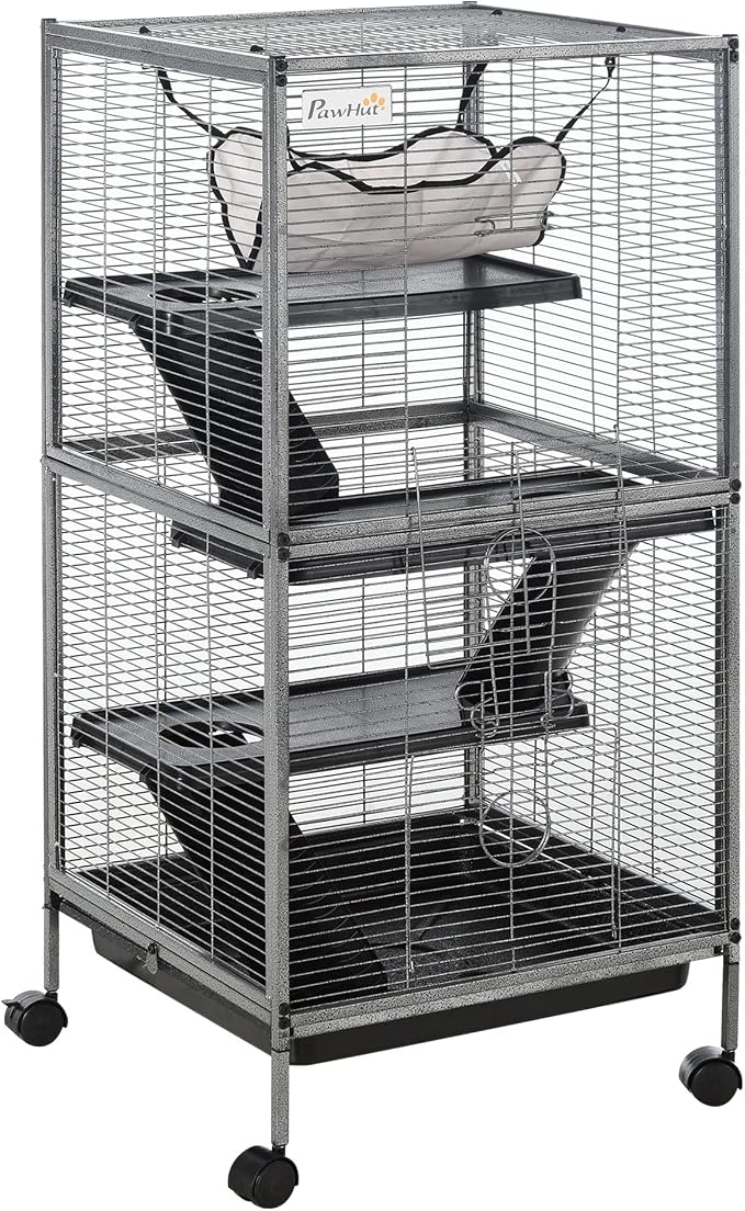 PawHut Metal Small Animal Cage, 4-Tiers Rolling Big Ferret Cage by PawHut