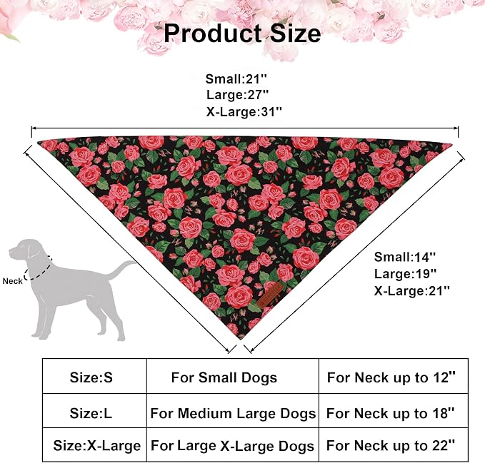 ADOGGYGO Floral Dog Bandana 2 Pack, Reversible Red Pink Rose Puppy Scarf Bib - Image 4