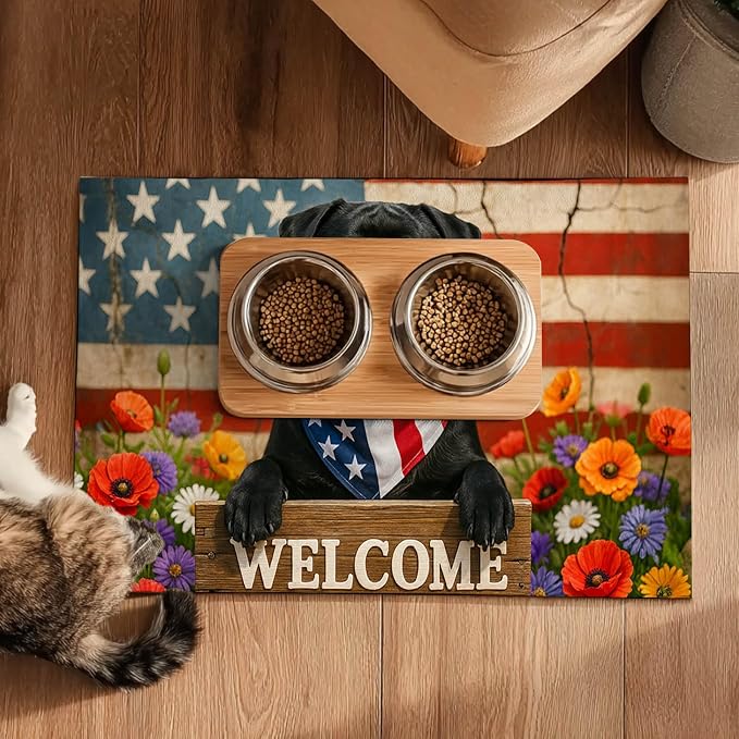 Patriotic 4th of July Flag Dog Pet Food Mat Independence Day Spill-Proof Pet - Image 5