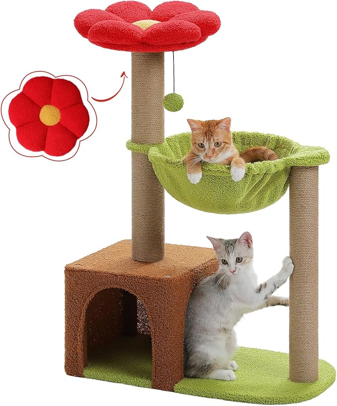 Flower Cat Tree with Sisal Scratching Posts, Cat Condo with Removable Flower Bed by MUTTROS