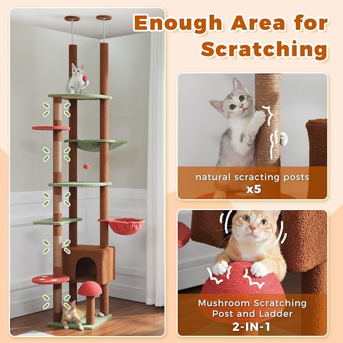 PETEPELA Floor to Ceiling Cat Tree, Adjustable 90.5''-100.4'' Cat Tower - Image 5